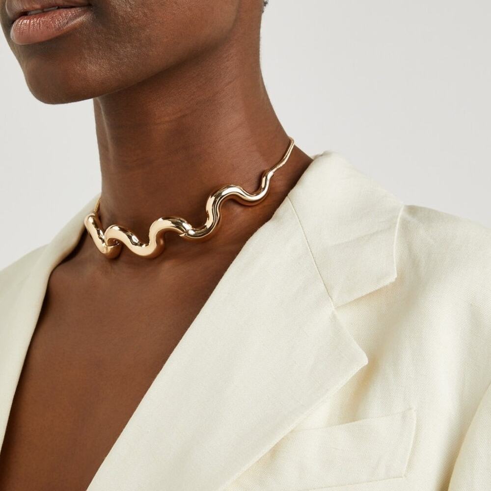 Jenny Bird *READ Gold Plated Sculptural Ola Choker Necklace Minimalist F14-22